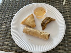 Samosa, ravioli and spring roll  at SOKDI - Plats Asiatiques Végétariens in Narbonne