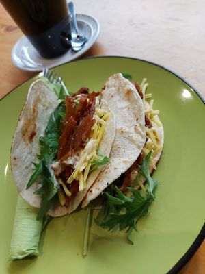 BBQ chick'n tacos at Ladle & Leaf Cafe in Burnie