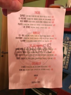 Cypress Tacos: Back of Menu at Cypress Tacos in Belgrade
