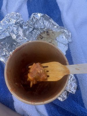 vegan curry (with rice) and vegan paratha delivered to the nearby beach  at Mother India in Mellieha