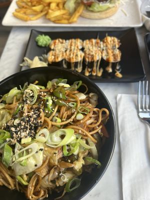 Vegan noodle, beyond-chicken rolls  at Gems in Mellieha
