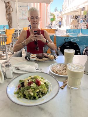 Salad and pita breadd  at Mana Mana in Paros