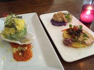 Stuffed avocado (left) & Roasted Maitake mushrooms (right) at Vedge in Philadelphia