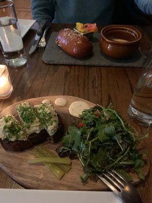 Celery pumpernickel so tasty and warm pretzel droooollll  at Vedge in Philadelphia