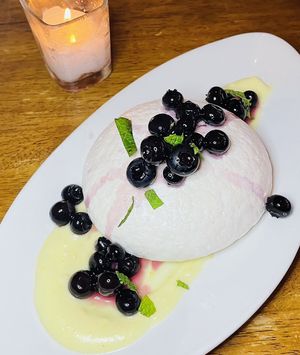 Vegan pavlova with blueberries and lemon balm  at Vedge in Philadelphia