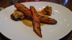 WOOD ROASTED CARROT - pumpernickel, sauerkraut, carrot mustard, carrot kimchee at Vedge in Philadelphia