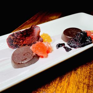 CHOCOLATE NAMALAKE. ube marshmallow, purple sweet potato, grapefruit  at Vedge in Philadelphia