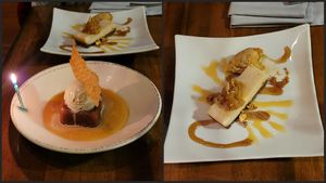 Course 4 (dessert): Pennsylvania Dutch Cheesecake and Sticky Toffee Pudding. at Vedge in Philadelphia