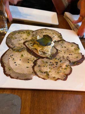 Smoked Portobella Carpaccio with caper dressing & fennel remoulade at Vedge in Philadelphia
