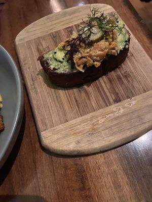 Carrot avocado pumpernickel toast (so so good)   at Vedge in Philadelphia
