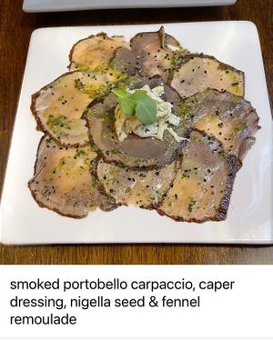  smoked portobello carpaccio, caper dressing, nigella seed & fennel
remoulade  at Vedge in Philadelphia