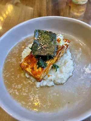 Tofu turnip congee seaweed cap in a miso burnt butter  at Vedge in Philadelphia