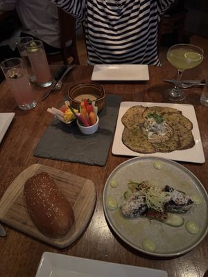 Sampling of some of the appetizers, including the rutabaga fondue, mushroom carpaccio, etc.  at Vedge in Philadelphia