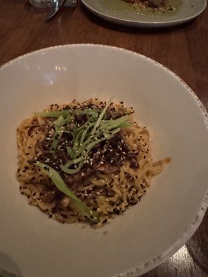 Spicy Dan Dan noodles with mushrooms   at Vedge in Philadelphia