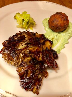 SEARED MAITAKE MUSHROOMS  smoked remoulade, grilled celery,  at Vedge in Philadelphia