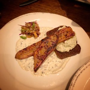Wood roasted carrot, pumpernickel, crushed garbanzos, carrot mustard, carrot kraut at Vedge in Philadelphia