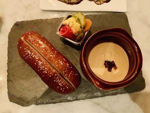 Pretzel with fondue  at Vedge in Philadelphia
