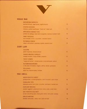 Menu  at Vedge in Philadelphia