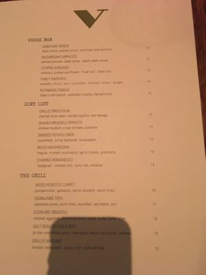 Menu  at Vedge in Philadelphia