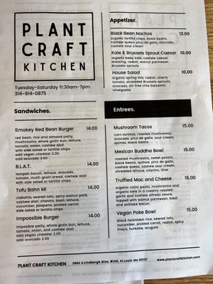 current menu 😄  at Plant Craft Kitchen in St Louis