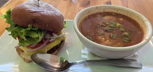 PCK burger + soup of the day!  at Plant Craft Kitchen in St Louis