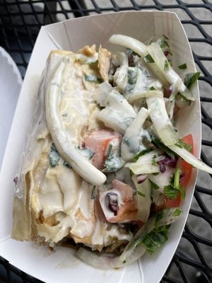 Spinach roll- vegan and delicious at Mamouns Falafel in New Haven