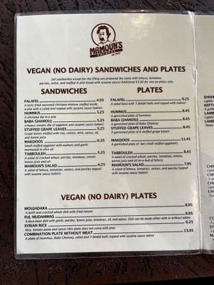 clearly labeled vegan  at Mamouns Falafel in New Haven
