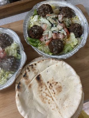 Falafel platter with a side of pita  at Mamouns Falafel in New Haven