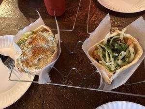 all vegan sandwiches: one with makdoos and falafel, the other with baba ganoush…  at Mamouns Falafel in New Haven