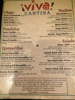 Menu 1  at Viva Taqueria and Cantina in Ithaca