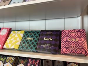 Clearly-labeled vegan chocolate  at Cocoa & Candy in Studio City