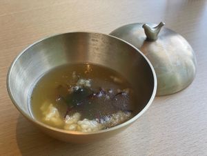 Warm Korean radish soup with sea plants  at Forest Kitchen 포리스트 키친 in Seoul