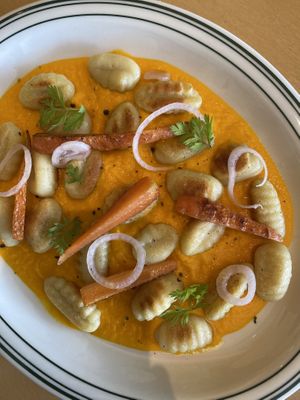 Gnocci on a bed of carrot puree  at Forest Kitchen 포리스트 키친 in Seoul