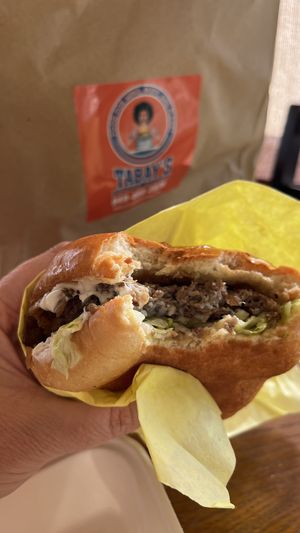 Topped with blue cheese and grilled onions! Amazing!  at Tabay's Mindful Kitchen in Kahului