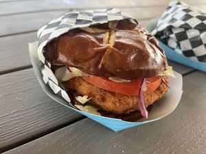 Chicken sandwich with hunny mustard   at Tabay's Mindful Kitchen in Kahului