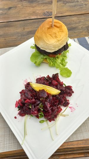 Bean burger with beetroot salad at Nini's Homemade Vegan in Chiang Mai
