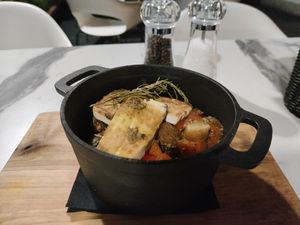 The hot pot with tofu and vegetables. at Takamaka in Piran