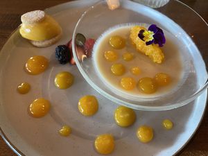 Vegan Panna cotta with peach flavor   at The Selkie  in Tullaghan
