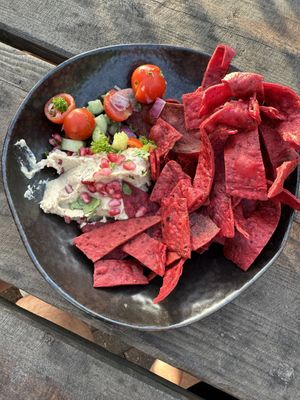 Fresh chips and hummus dip   at Ye Olde Bridge Inn in Nottingham