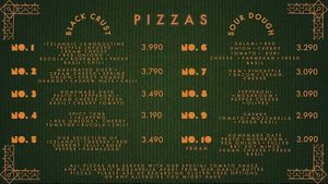 Pizza menu at Black Crust Pizzeria in Vik