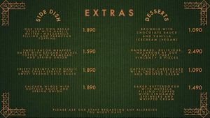 Sides and dessert menu at Black Crust Pizzeria in Vik