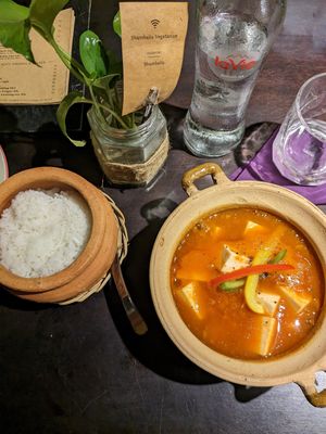 Plum tofu, asked for rice to go with at Shamballa Vegetarian Bistro HoiAn in Hoi An