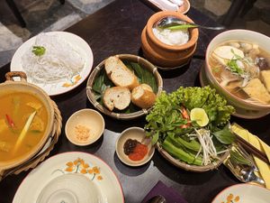 Banana curry, banh mi, steamed rice, pho  at Shamballa Vegetarian Bistro HoiAn in Hoi An