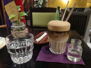Vegan latte. Not the best coffee at Shamballa Vegetarian Bistro HoiAn in Hoi An