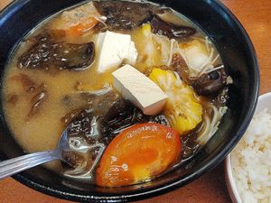 Miso soup with rice at Vegetarian Villas 素雅轩 in West Singapore