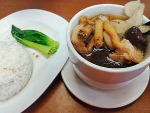 Dang shen herbal soup with rice at Vegetarian Villas 素雅轩 in West Singapore