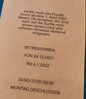 Öffnungszeiten at Acero - Eiscafé und Bistro in Basel