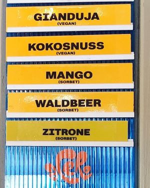 Ice cream flavors (two plant milk variants) at Acero - Eiscafé und Bistro in Basel