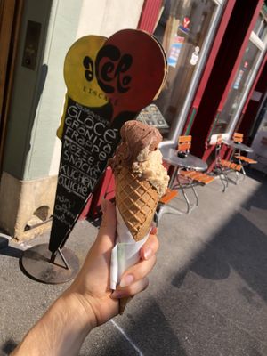 Vegan dark chocolate and almond ice cream. Vegan cone!  at Acero - Eiscafé und Bistro in Basel
