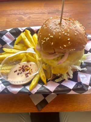 Hot cheeseburger   at Fanjara - ფანჯარა in Batumi